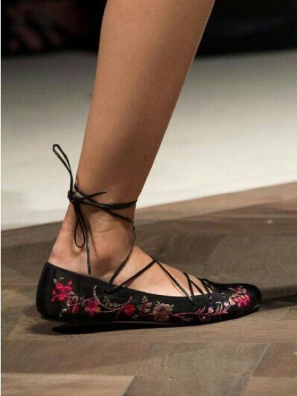 ETRO Runway Embroidered Lace-Up Ballet Flats Black Floral 37.5 NIB